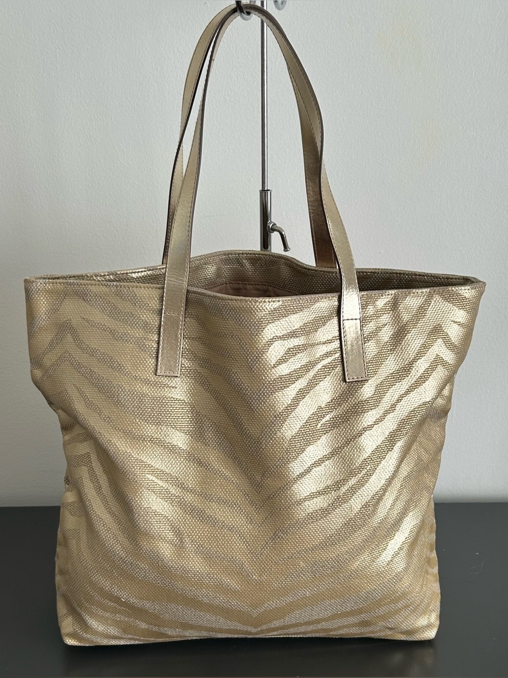 Michael Kors Metallic Gold Zebra Print Tote Shoulder Bag Large Purse - Picture 9 of 12